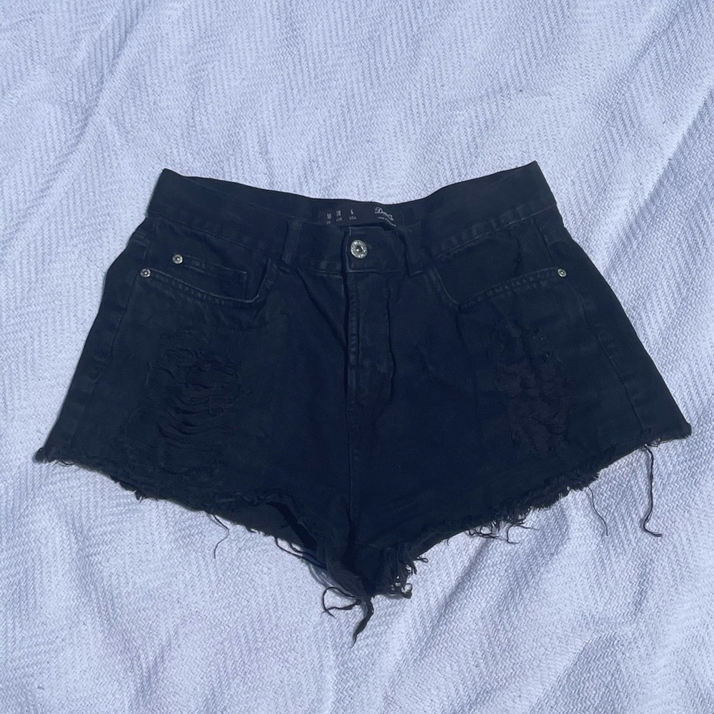 Black Distressed Denim Shorts